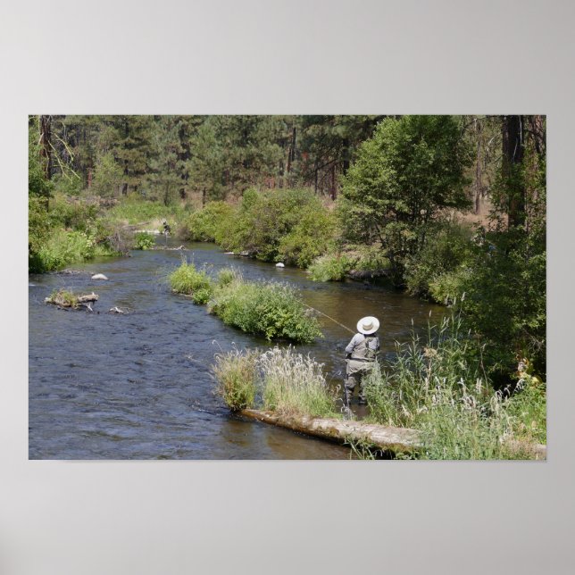 Kvinna flugfiskar på Metoliusfloden, Oregon Poster (Framsidan)