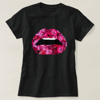 Kvinna för blommaläppartryck grundläggande T-tröja T-shirt