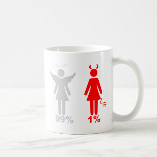 Kvinna för djävulen för 99% ängel 1% kaffemugg