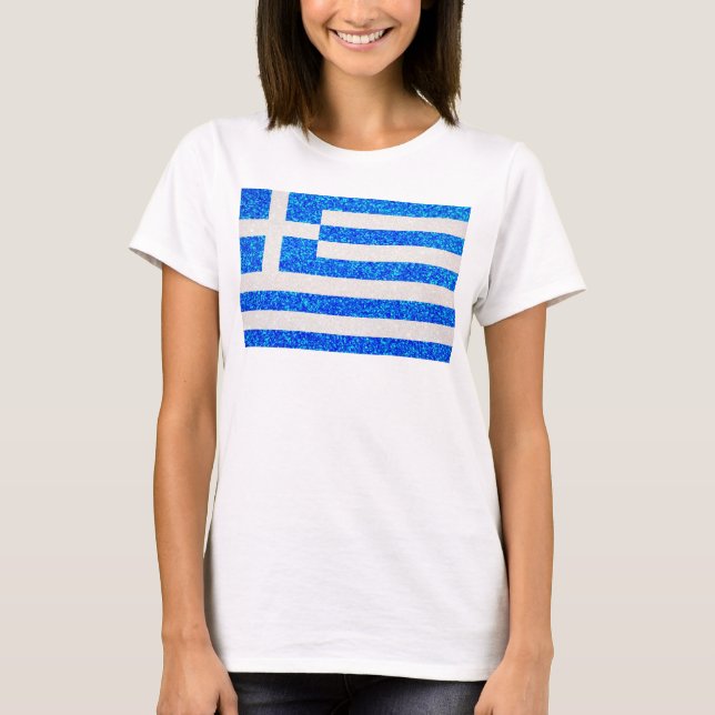 Kvinna för glitterGrekland flagga tshirt T Shirt (Framsida)