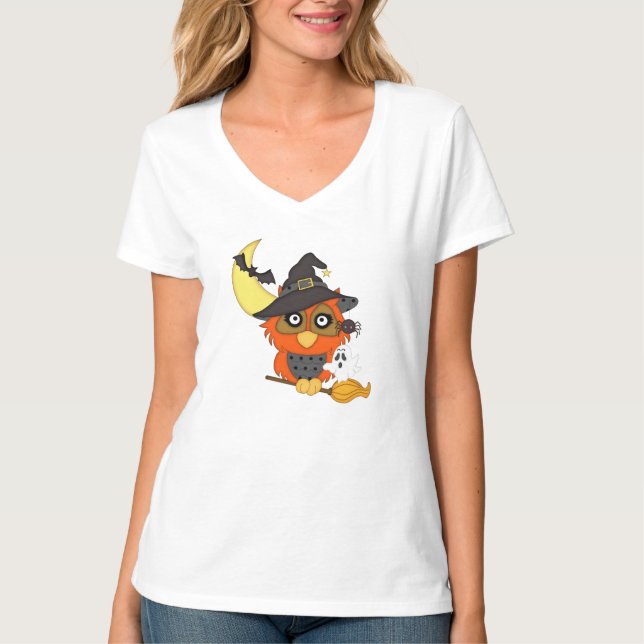 Kvinna för Halloween ugglatecknad t-skjorta Tee (Framsida)