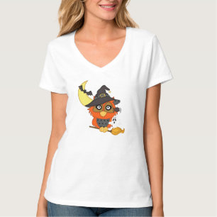Kvinna för Halloween ugglatecknad t-skjorta Tee Shirt