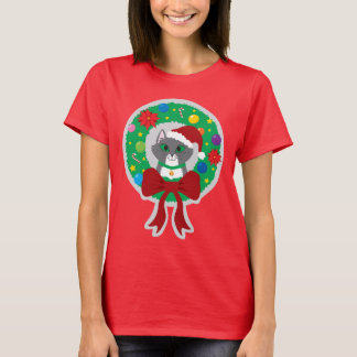Kvinna för julkrankatt T-tröja T Shirt