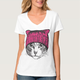 Kvinna för Pussyhat kisseprotest V-Nacke skjorta Tee Shirt