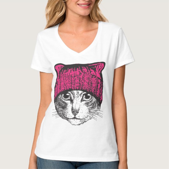 Kvinna för Pussyhat kisseprotest V-Nacke skjorta Tee Shirt (Framsida)