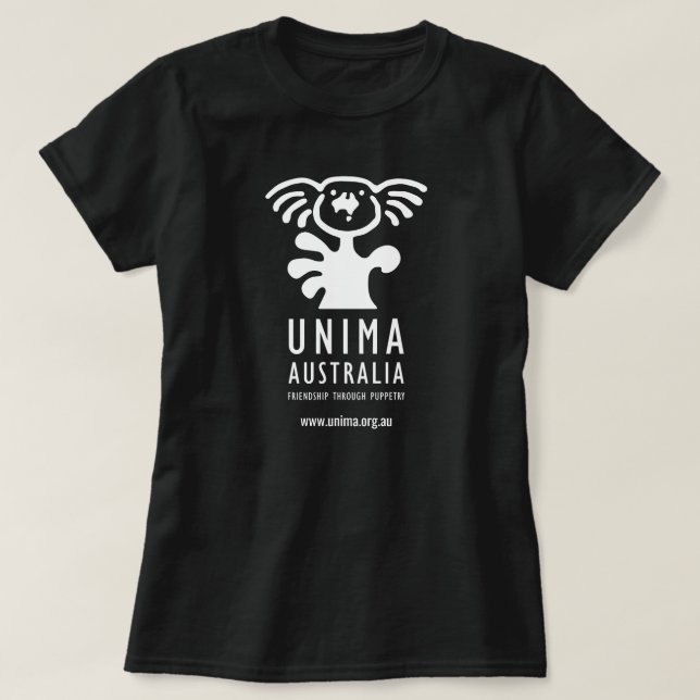 Kvinna för UNIMA Australien svart för T-tröja T-shirt (Design framsida)