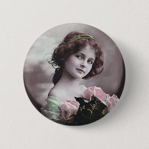 Kvinna för Victorian för Retro kvinnor för vint Knapp