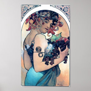 Kvinna för vintage för Mucha druvaart déco Poster