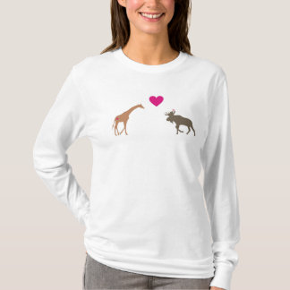 Kvinna för vit för giraffälgkärlek Hoodie Tee Shirt