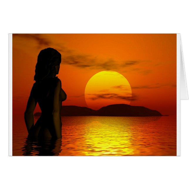 kvinna före solnedgång hälsningskort (Framsidan Horizontal)