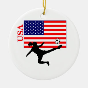 Kvinna fotboll USA Julgransprydnad Keramik