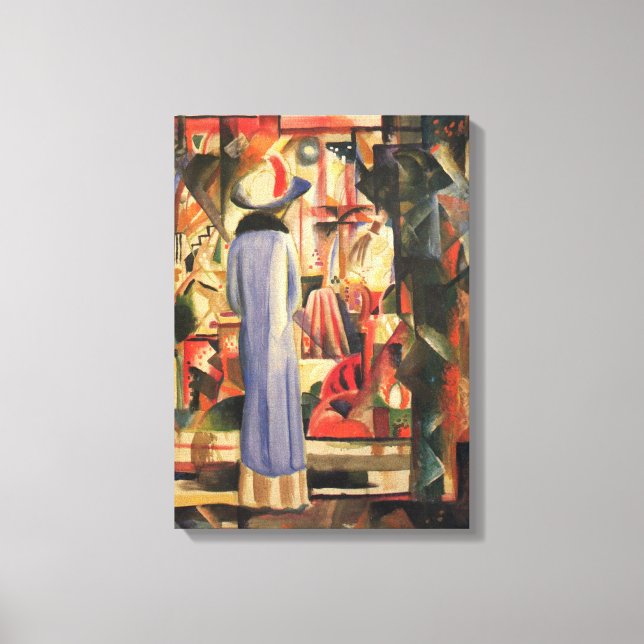 Kvinna framför ett köpfönster före augusti-maken canvastryck (Framsida)