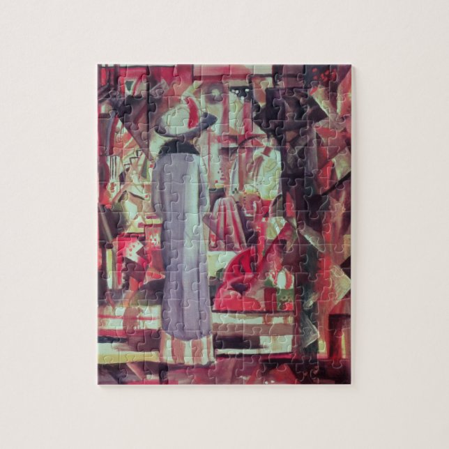 Kvinna framme av ett stort upplyst fönster pussel (Vertikal)