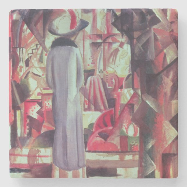 Kvinna framme av ett stort upplyst fönster underlägg sten (Framsidan)