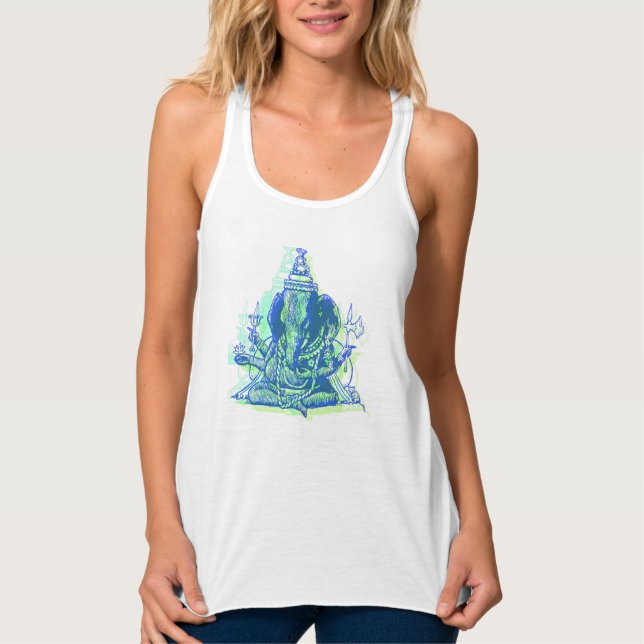 Kvinna Ganesha Flowy Racerback tanktop Linne Med Racerback (Framsida)
