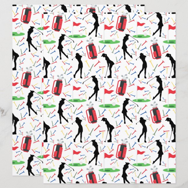 Kvinna Golfare Scrapbookpapper (Fram/baksida)