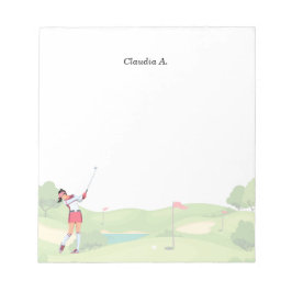 Kvinna golfer är på golfbanan anteckningsblock
