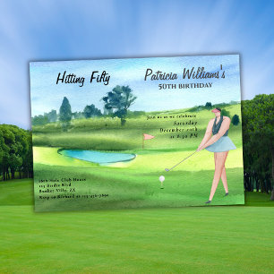Kvinna Golfspelare Firar Femtio 50-årsdag Inbjudningar