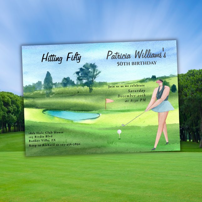Kvinna Golfspelare Firar Femtio 50-årsdag Inbjudningar (Skapare uppladdad)