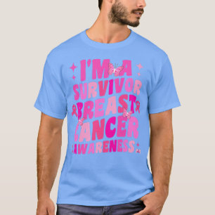 Kvinna Groovy Rosa Jag är en efterlevande bröstcan T Shirt