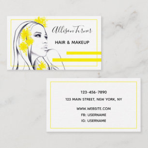 Kvinna Gula blommor i Hair Elegant Makeup-artist Visitkort