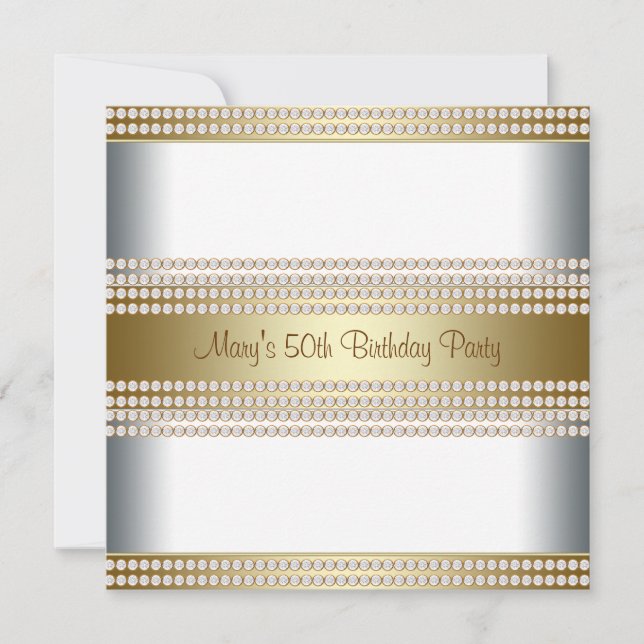 Kvinna Guld 50:e Födelsedagsfesten Inbjudningar (Framsida)