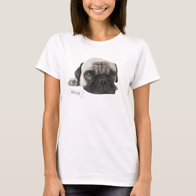 Kvinna gullig mopsT-tröja T-shirt (Framsida)