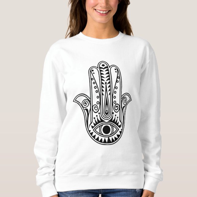 Kvinna Hamsa Hand, långdragen skjorta T Shirt (Framsida)