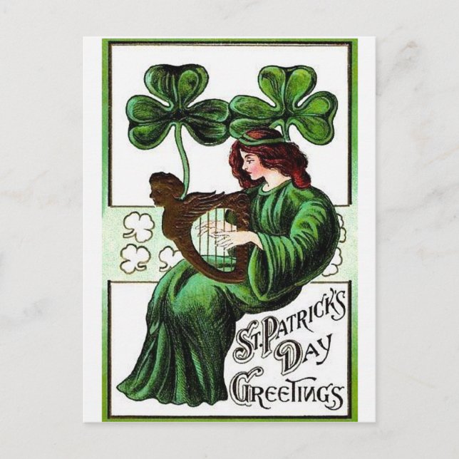 Kvinna Harpa av Erin Shamrock, St Patrick’s Day Vykort (Framsida)