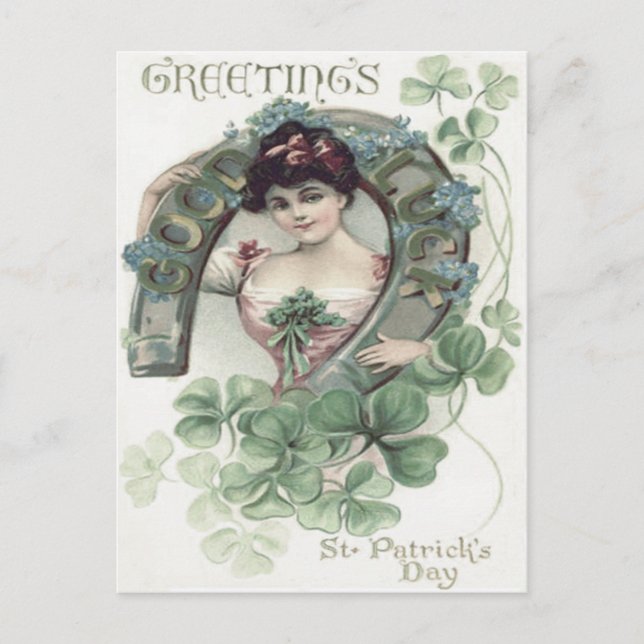 Kvinna Hästsko Shamrock Förgätmigej Vykort (Framsida)