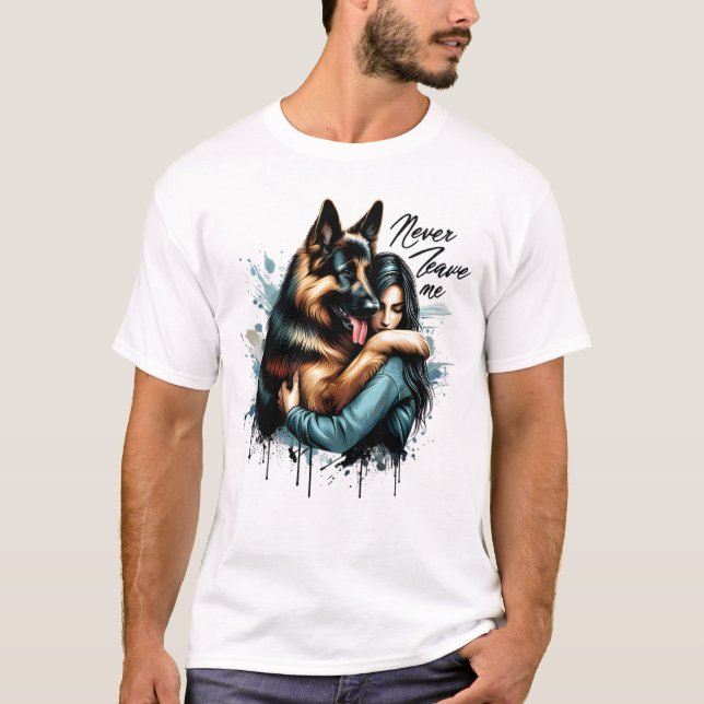 Kvinna Huggande tyska herde utan att Lämna mig T Shirt (Framsida)