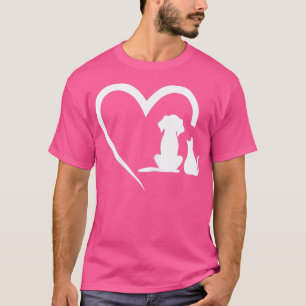 Kvinna Hund Puppy och Baby Cat Heart Animal Hund C T Shirt