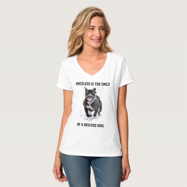 Kvinna hundrädding V - nacke Tee Shirt (Hel framsida)