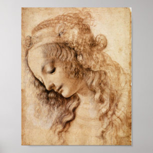 Kvinna huvud av Leonardo Da Vinci Poster
