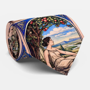 Kvinna i Art Nouveau-stil läsande under träd Slips