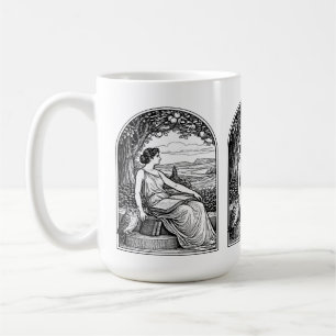 Kvinna i Art Nouveau-stil läser under träd Kaffemugg