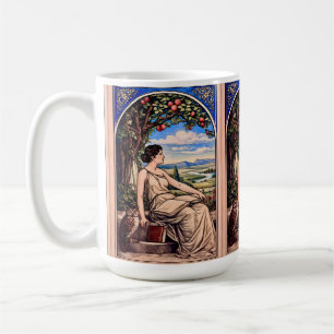 Kvinna i Art Nouveau-stil läser under träd Kaffemugg