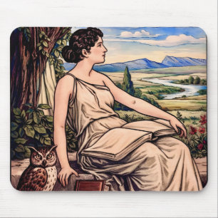 Kvinna i Art Nouveau-stil läser under träd Musmatta