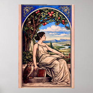 Kvinna i Art Nouveau-stil läser under träd Poster