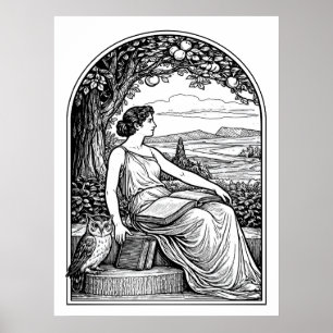 Kvinna i Art Nouveau-stil läser under träd Poster