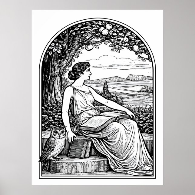 Kvinna i Art Nouveau-stil läser under träd Poster (Framsidan)