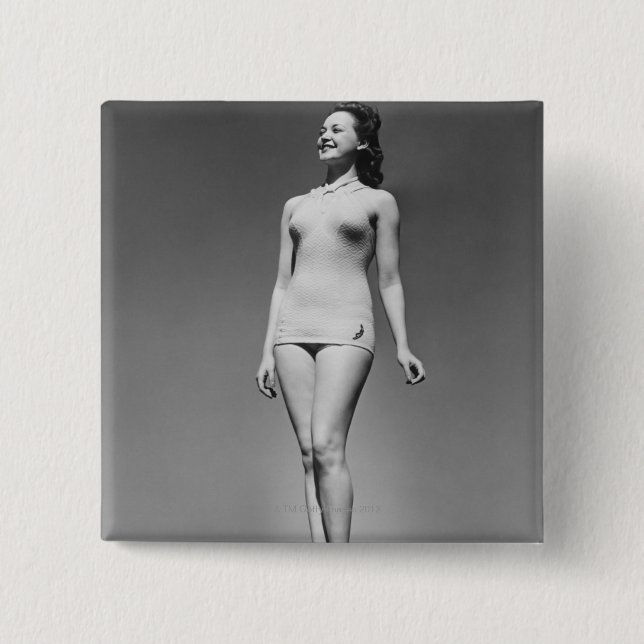 Kvinna i baddräkt knapp (Framsida)