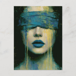 Kvinna i blå förblindning vykort
