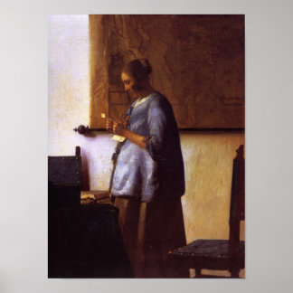 Kvinna i blå läsning Brev Poster