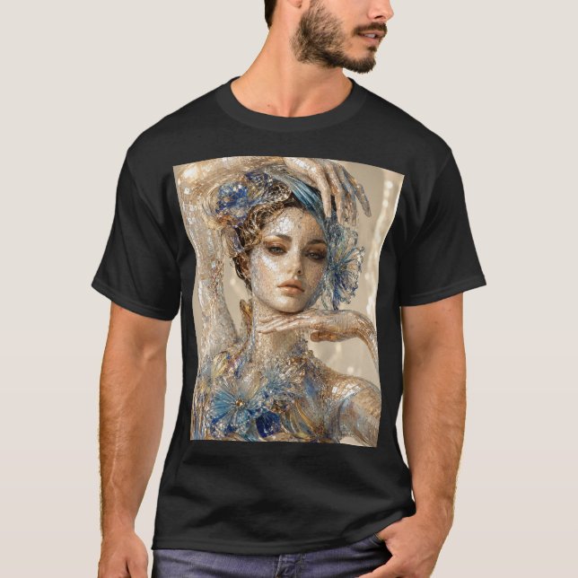 Kvinna i Blåst Glas – Lyxig 3D Mikromosaik Vertika T Shirt (Framsida)
