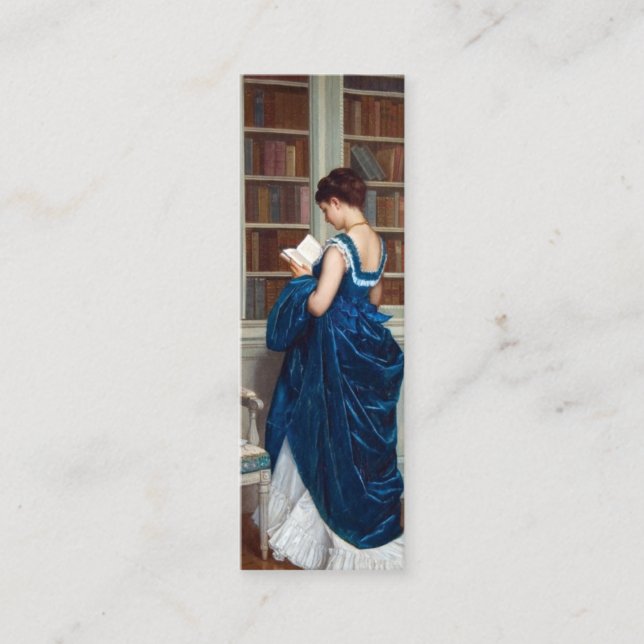 Kvinna i blått, läsa ett Bok-kort Mini Visitkort (Framsida)