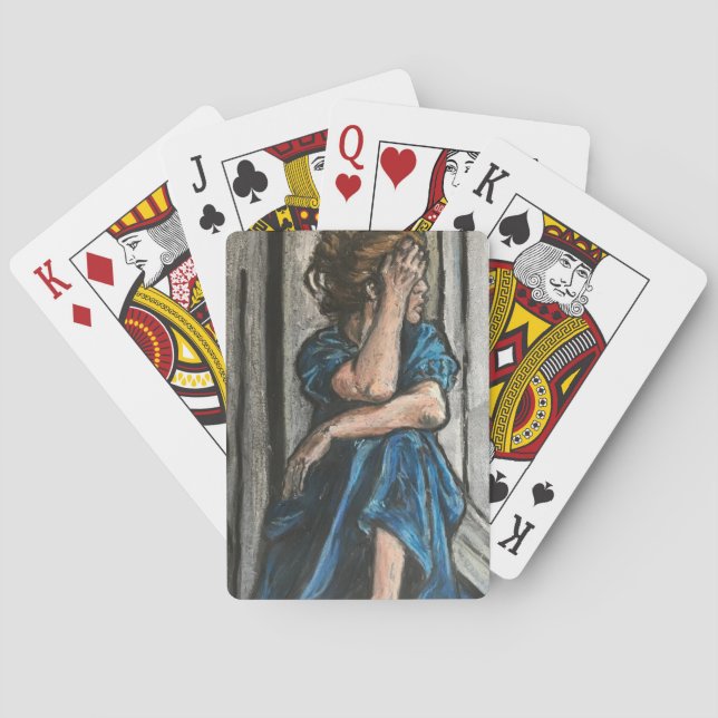 Kvinna i blått, oljepastell casinokort (Baksidan)