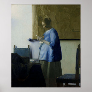 Kvinna i blåttläsning ett brev vid Vermeer - Poster