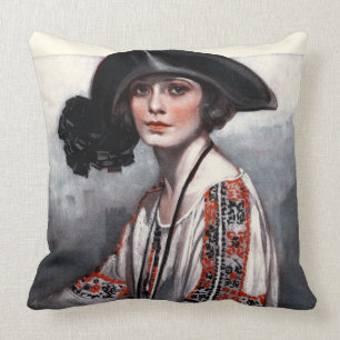 Kvinna i broderad blus kudde