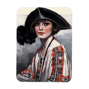 Kvinna i broderad blus magnet